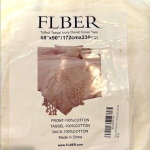 FLBER Ivory  Boho Tufted Tassel Duvet Cover Twin